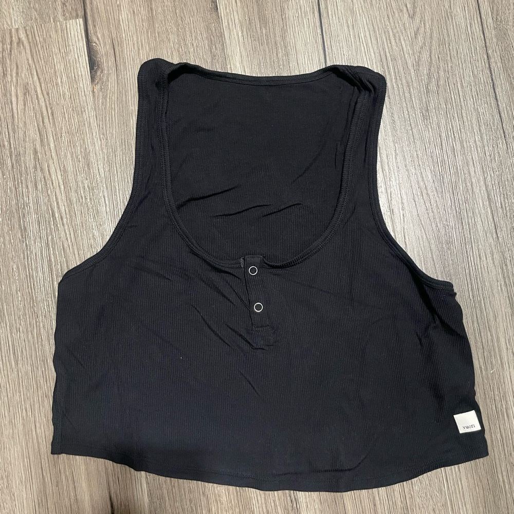Vuori Black Ribbed Henley Tank Top